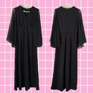 Sears Fashions Vintage 70s Sheer Flowy Sleeve Black Dress
